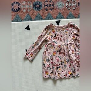 Wonder Nation|Baby girl pink Floral animal print long sleeve Dress•••unicorn,12M